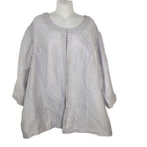 Maggie Barnes Women Jacket Size 3X 26/28W Gray Mesh Striped 3/4 Sleeve Lagenlook